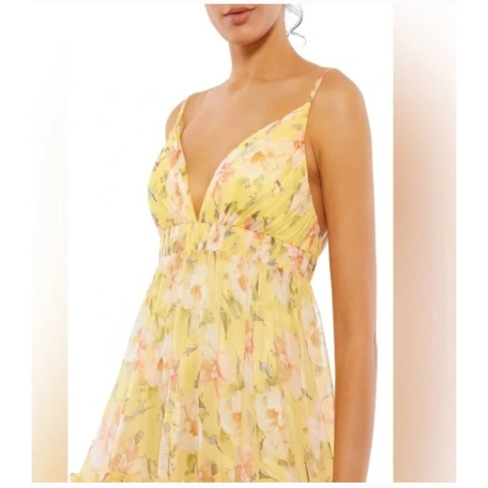 Mac Duggal 70240 Strappy Back‎ Yellow Floral Dress Size 6 - Picture 4 of 6
